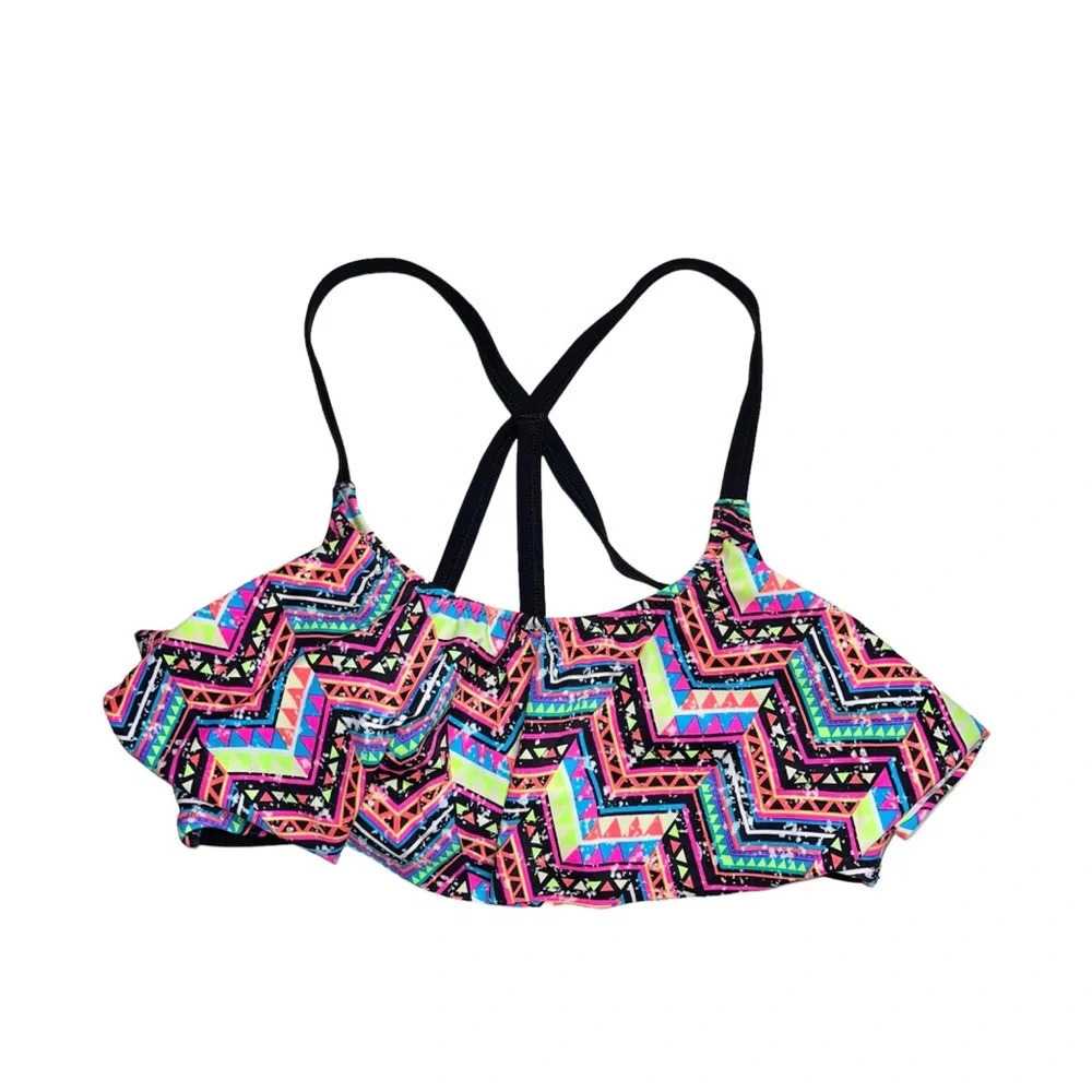 PINK Victoria’s Secret Pink & Multicolor Aztec Print Flounce Bikini Top Medium